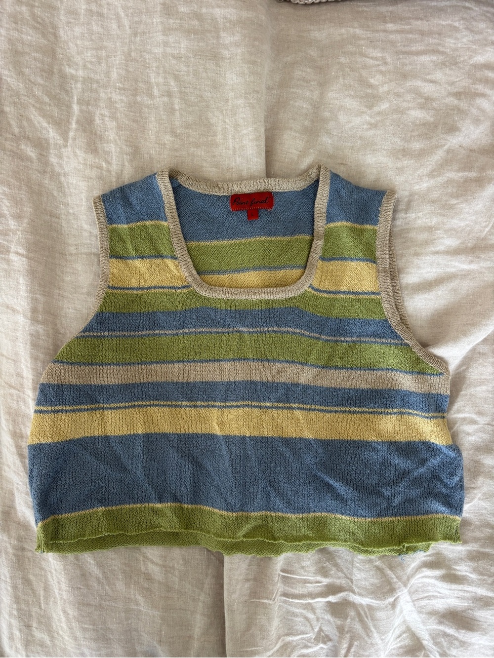 Vintage Striped Knit Tank Top in Blue, Green & Yellow